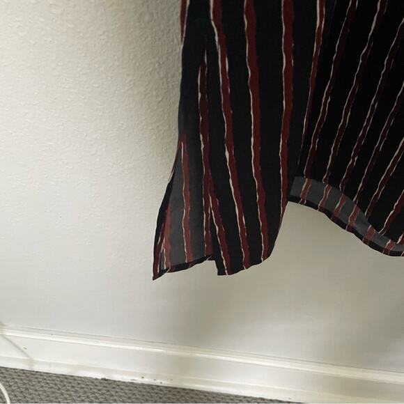 Navy & Burgundy Slip Dress With Grommet Details Striped Midi NWT - Picture 4 of 7